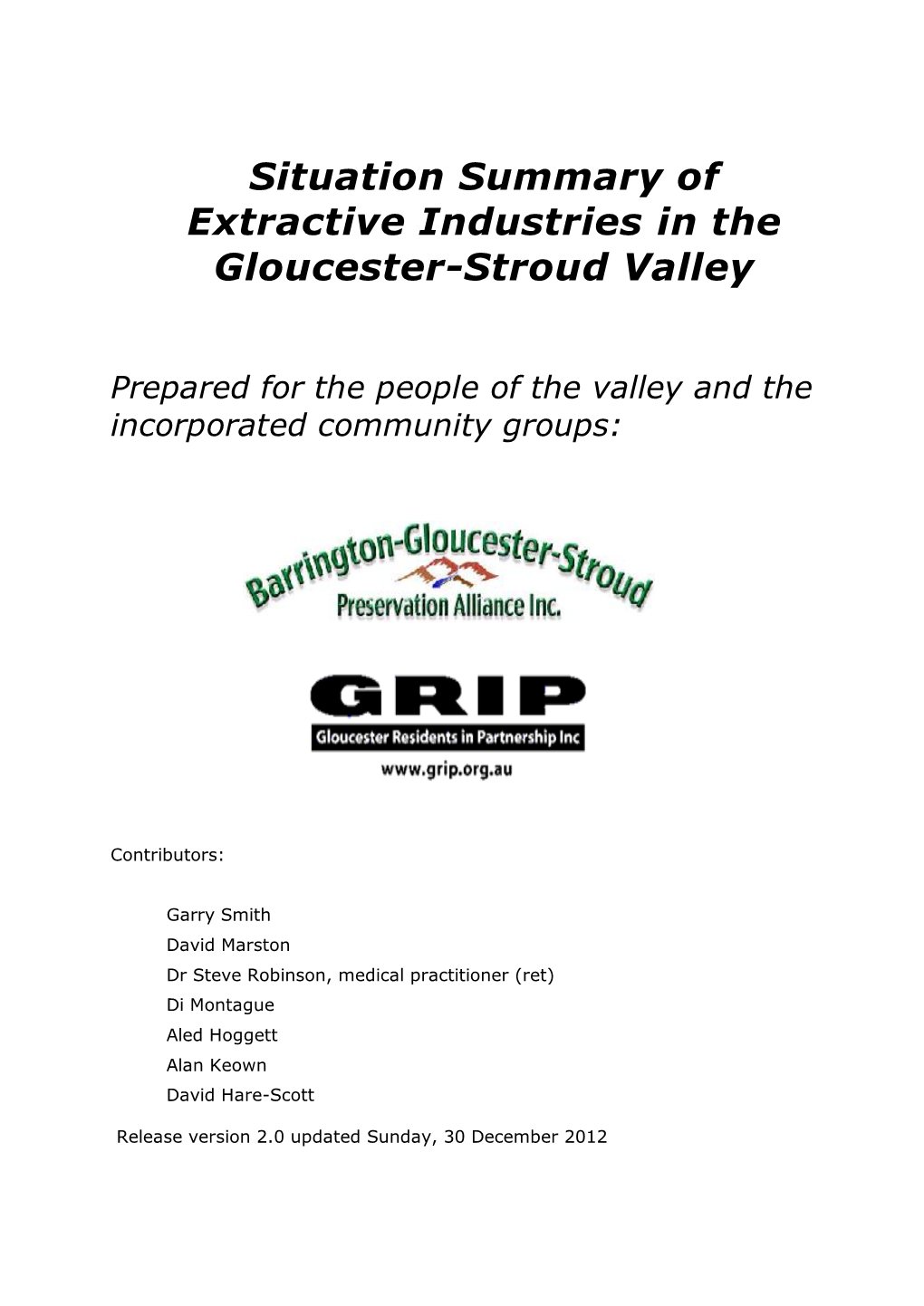 Situation Summary of Extractive Industries in the Gloucester-Stroud Valley