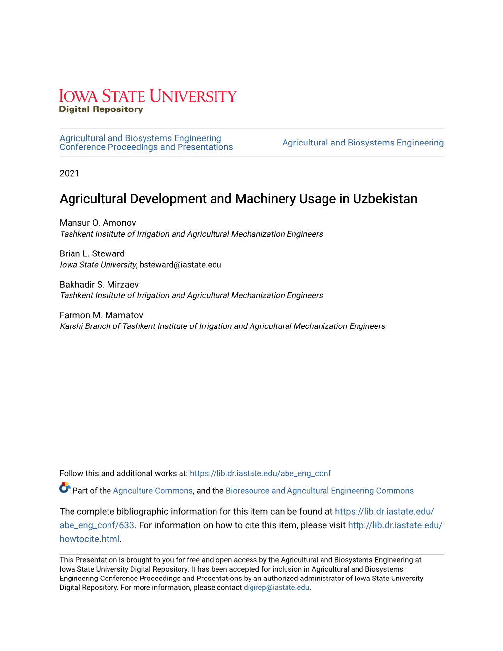 Agricultural Development and Machinery Usage in Uzbekistan