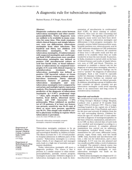 A Diagnostic Rule for Tuberculous Meningitis Arch Dis Child: First Published As 10.1136/Adc.81.3.221 on 1 September 1999