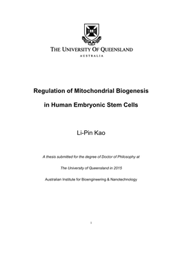 Regulation of Mitochondrial Biogenesis in Human Embryonic Stem