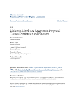 Melatonin Membrane Receptors in Peripheral Tissues: Distribution and Functions Radomir M