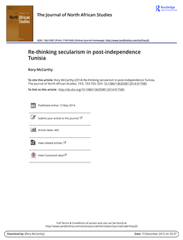 Re-Thinking Secularism in Post-Independence Tunisia