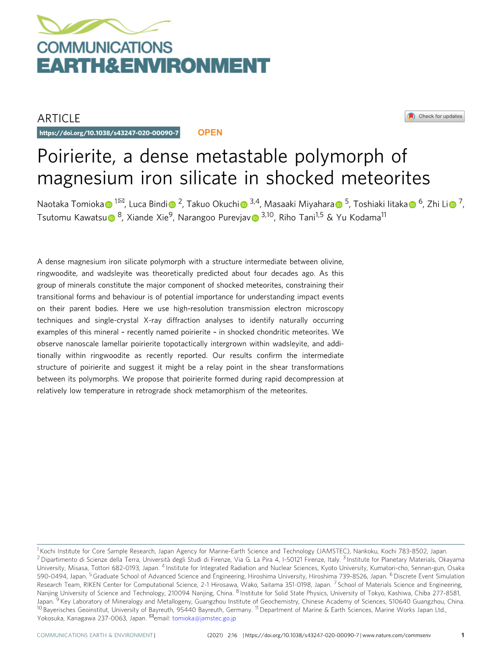 Poirierite, a Dense Metastable Polymorph of Magnesium Iron