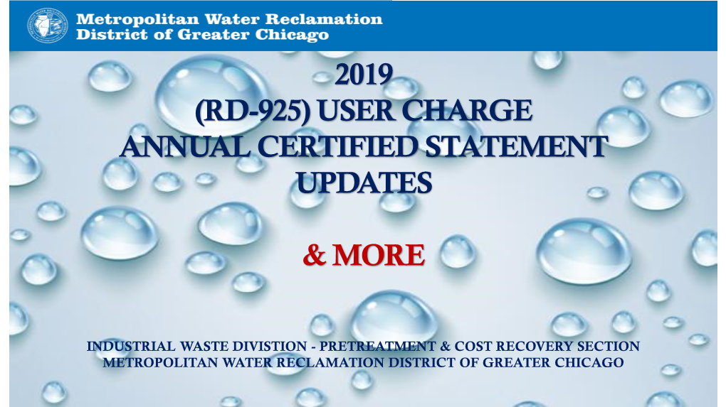 Rd-925) User Charge Annual Certified Statement Updates
