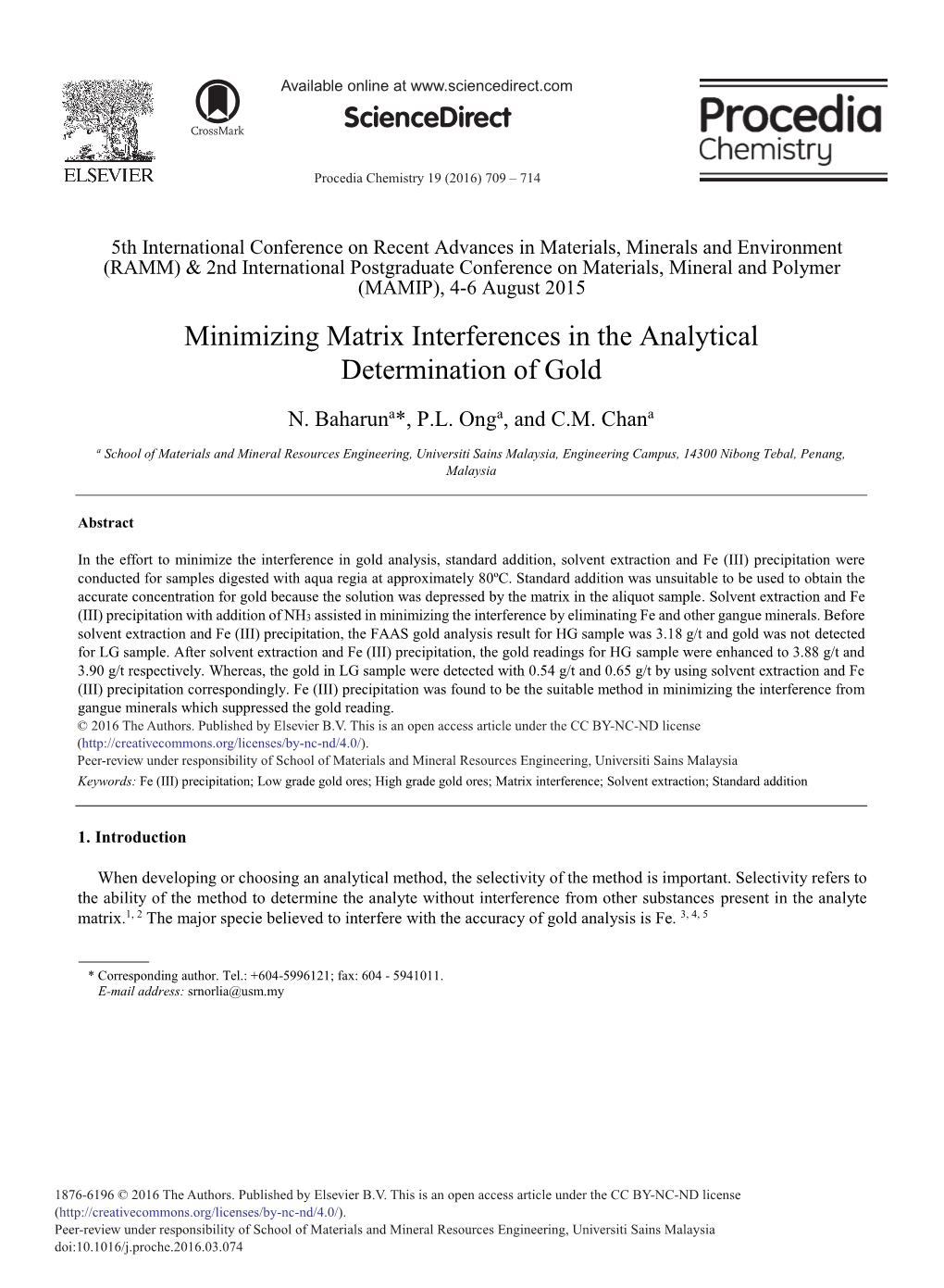 Minimizing Matrix Interferences in the Analytical Determination of Gold