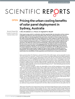 Pricing the Urban Cooling Benefits of Solar Panel Deployment in Sydney, Australia Received: 19 August 2016 S