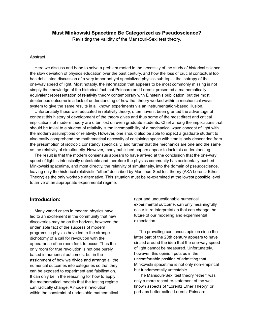 Must Minkowski Spacetime Be Categorized As Pseudoscience? Revisiting the Validity of the Mansouri-Sexl Test Theory