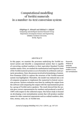 Computational Modelling of Yorùbá Numerals in a Number-To-Text Conversion System