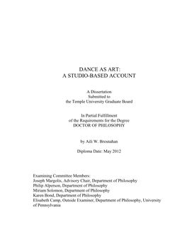 Dance As Art: a Studio-Based Account