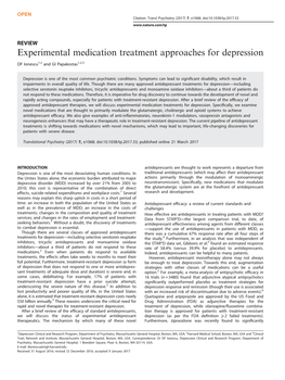 Experimental Medication Treatment Approaches for Depression