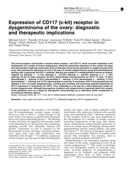 C-Kit) Receptor in Dysgerminoma of the Ovary: Diagnostic and Therapeutic Implications
