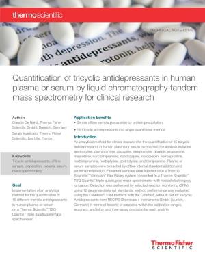 Quantification of Tricyclic Antidepressants in Human Plasma Or Serum by Liquid Chromatography-Tandem Mass Spectrometry for Clinical Research
