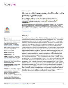 Genome-Wide Linkage Analysis of Families with Primary Hyperhidrosis