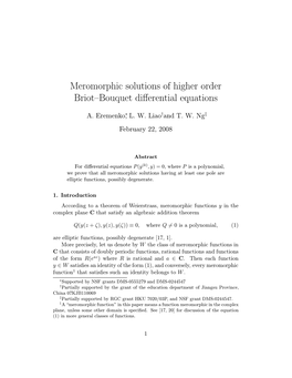 Meromorphic Solutions of Higher Order Briot–Bouquet Differential Equations