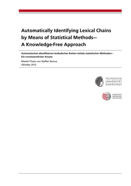Automatically Identifying Lexical Chains by Means of Statistical Methods— a Knowledge-Free Approach
