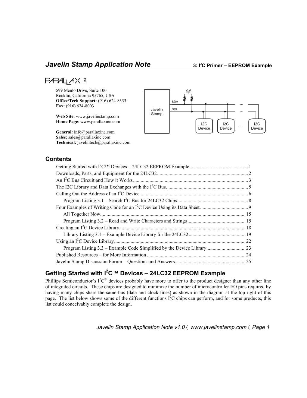 Javelin Stamp Application Note 3: I2C Primer – EEPROM Example