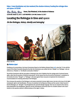 Locating the Rohingya in Time and Space on the Rohingya, History, Identity and Belonging