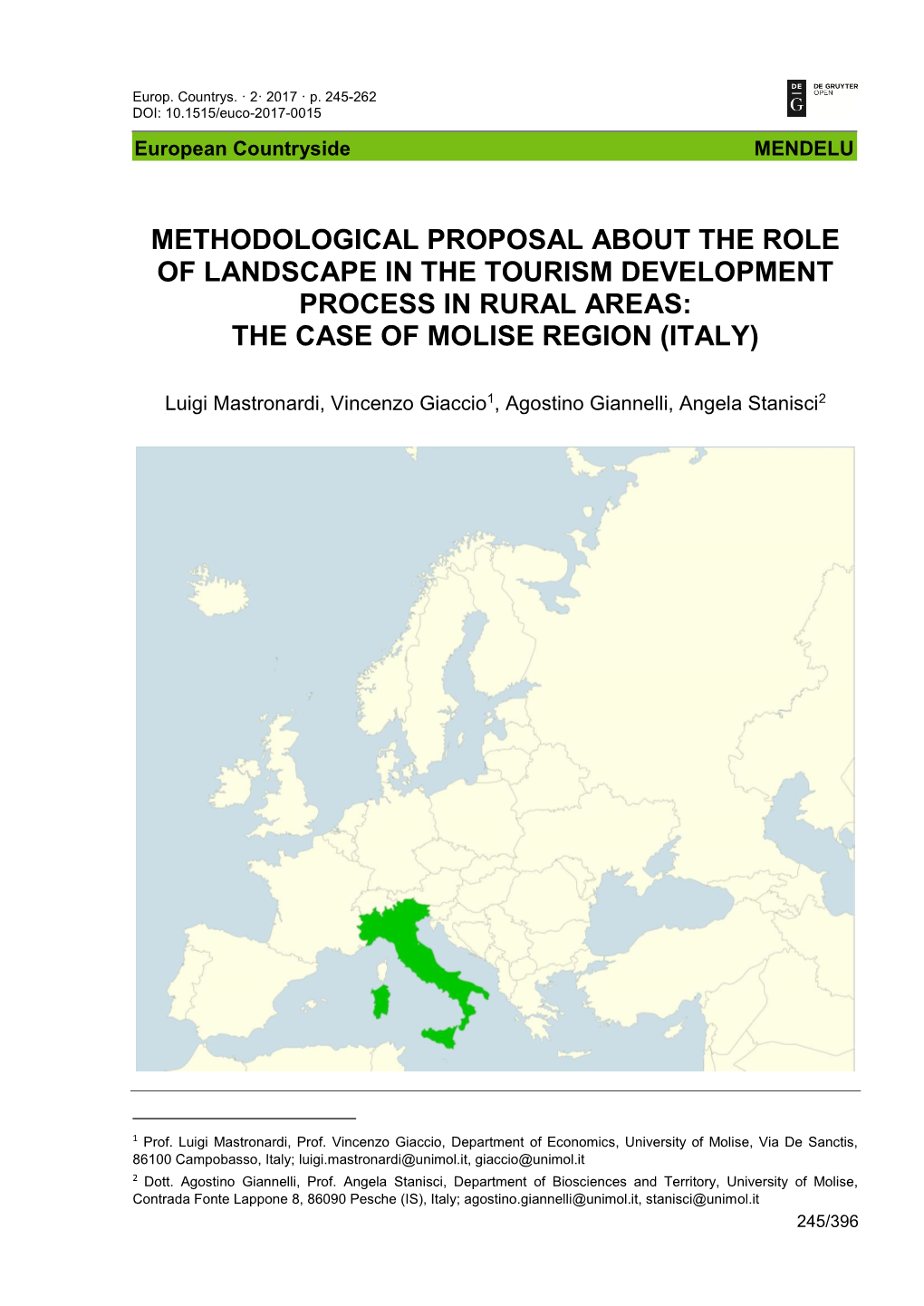 Methodological Proposal About the Role of Landscape in the Tourism Development Process in Rural Areas: the Case of Molise Region (Italy)