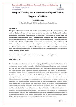 Study of Working and Construction of Quasi Turbine Engines in Vehicles