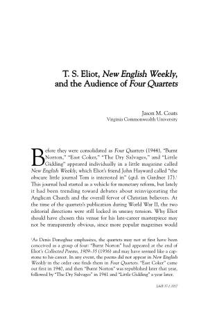 T. S. Eliot, New English Weekly, and the Audience of Four Quartets