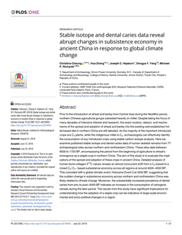 Stable Isotope and Dental Caries Data Reveal Abrupt Changes in Subsistence Economy in Ancient China in Response to Global Climate Change