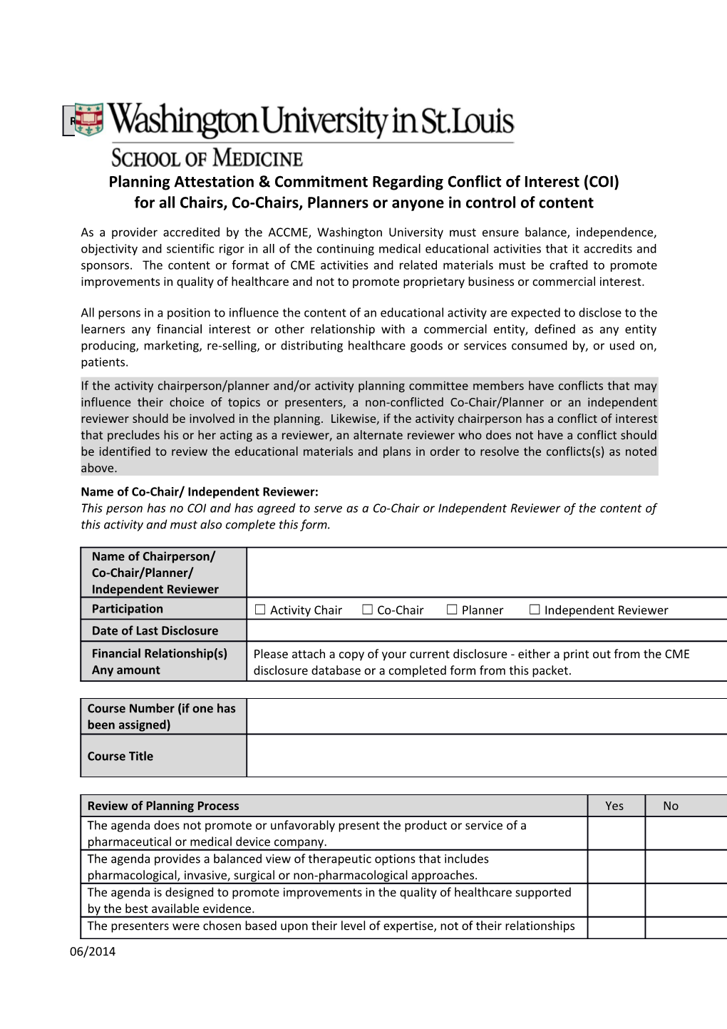 Planning Attestation & Commitment Regarding Conflict of Interest (COI)