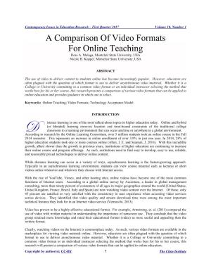 A Comparison of Video Formats for Online Teaching Ross A