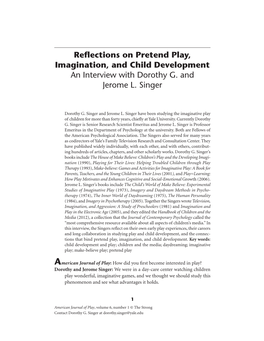Reflections on Pretend Play, Imagination, and Child Development