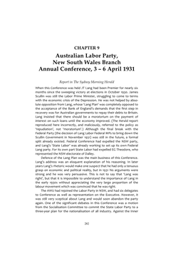 Australian Labor Party, New South Wales Branch Annual Conference, 3 – 6 April 1931