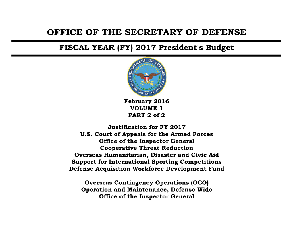 FISCAL YEAR (FY) 2017 President's Budget