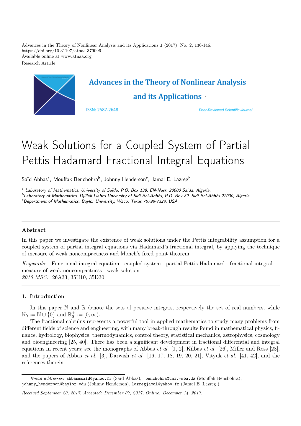 Weak Solutions for a Coupled System of Partial Pettis Hadamard Fractional Integral Equations