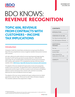 Topic 606, Revenue from Contracts with Customers – Income Tax