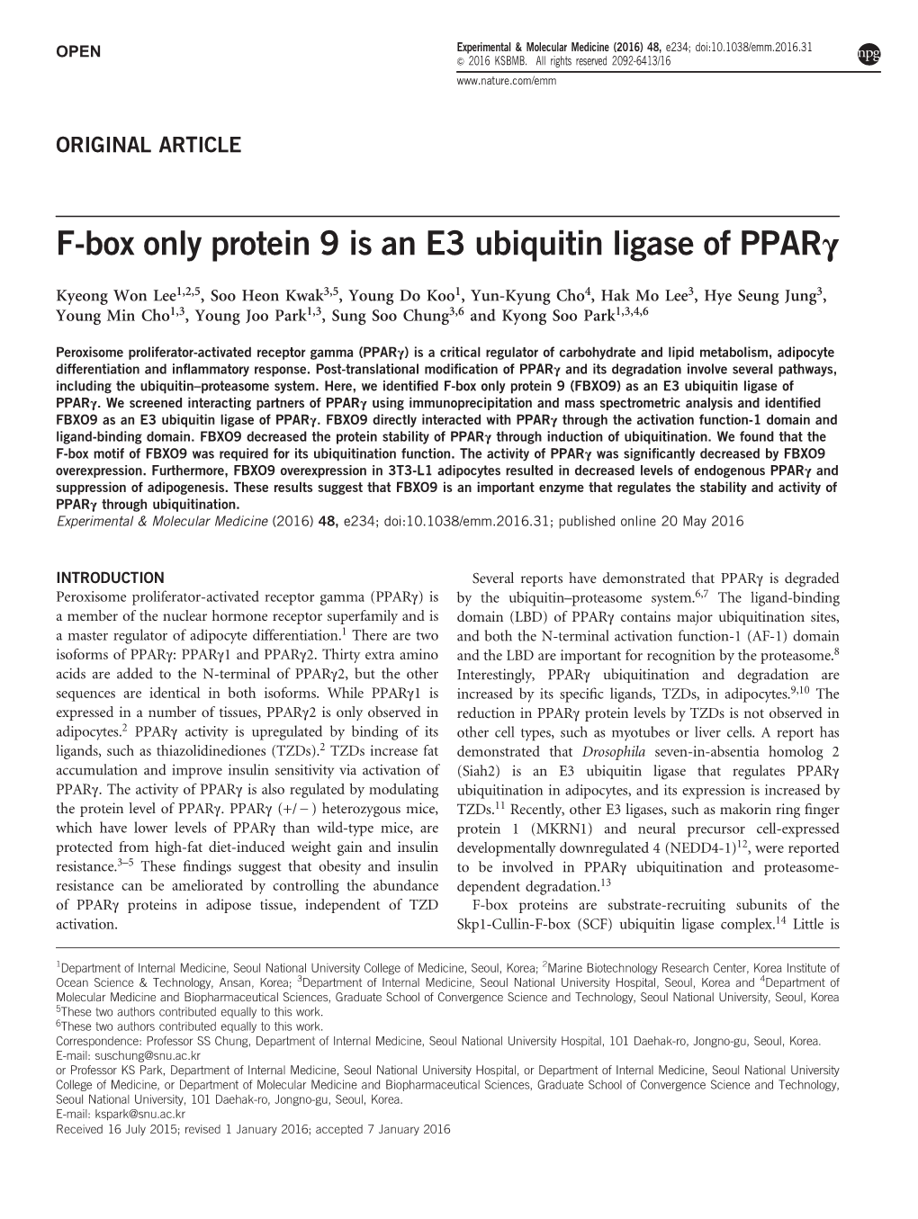 F-Box Only Protein 9 Is an E3 Ubiquitin Ligase of Pparγ