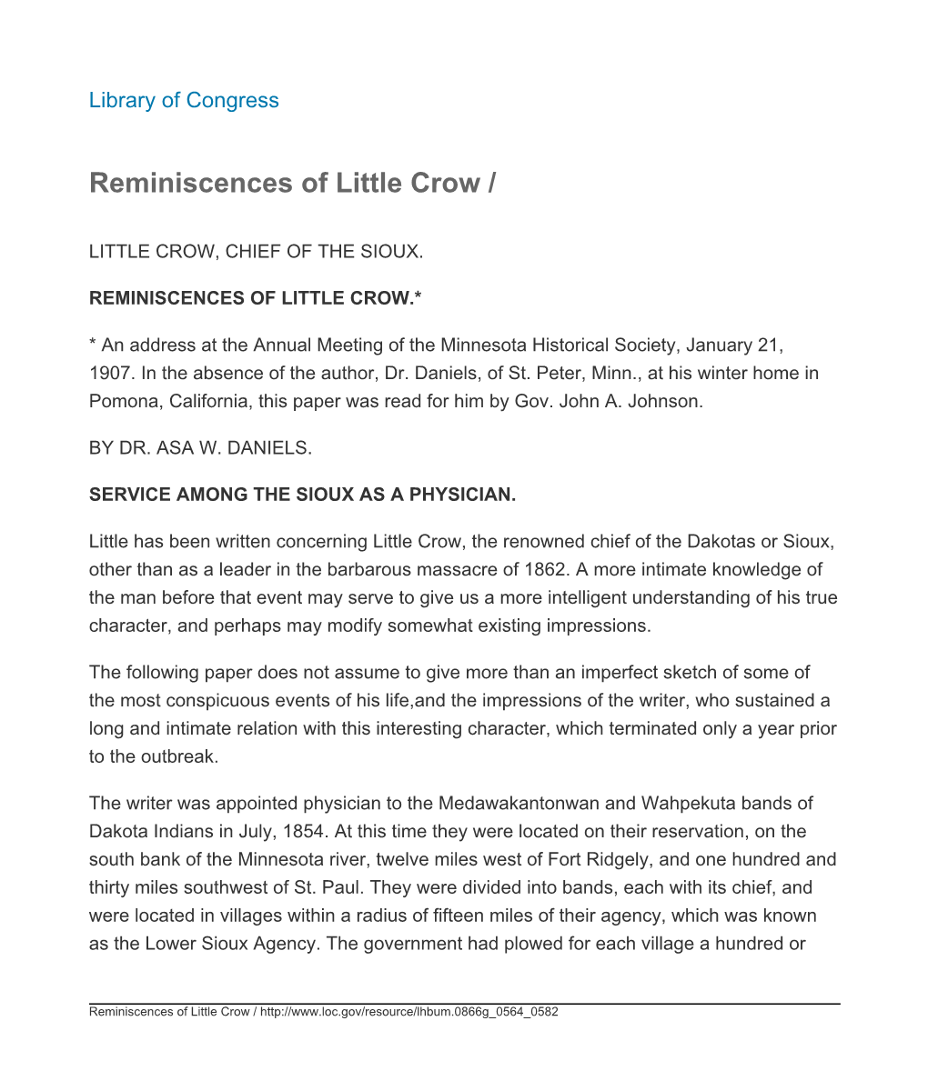 Reminiscences of Little Crow