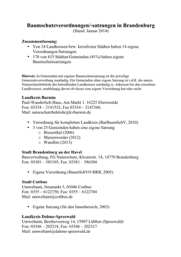 Satzungen in Brandenburg (Stand: Januar 2014)