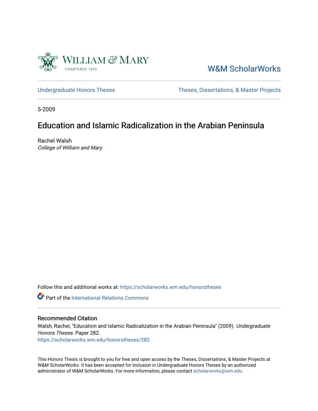 Education and Islamic Radicalization in the Arabian Peninsula