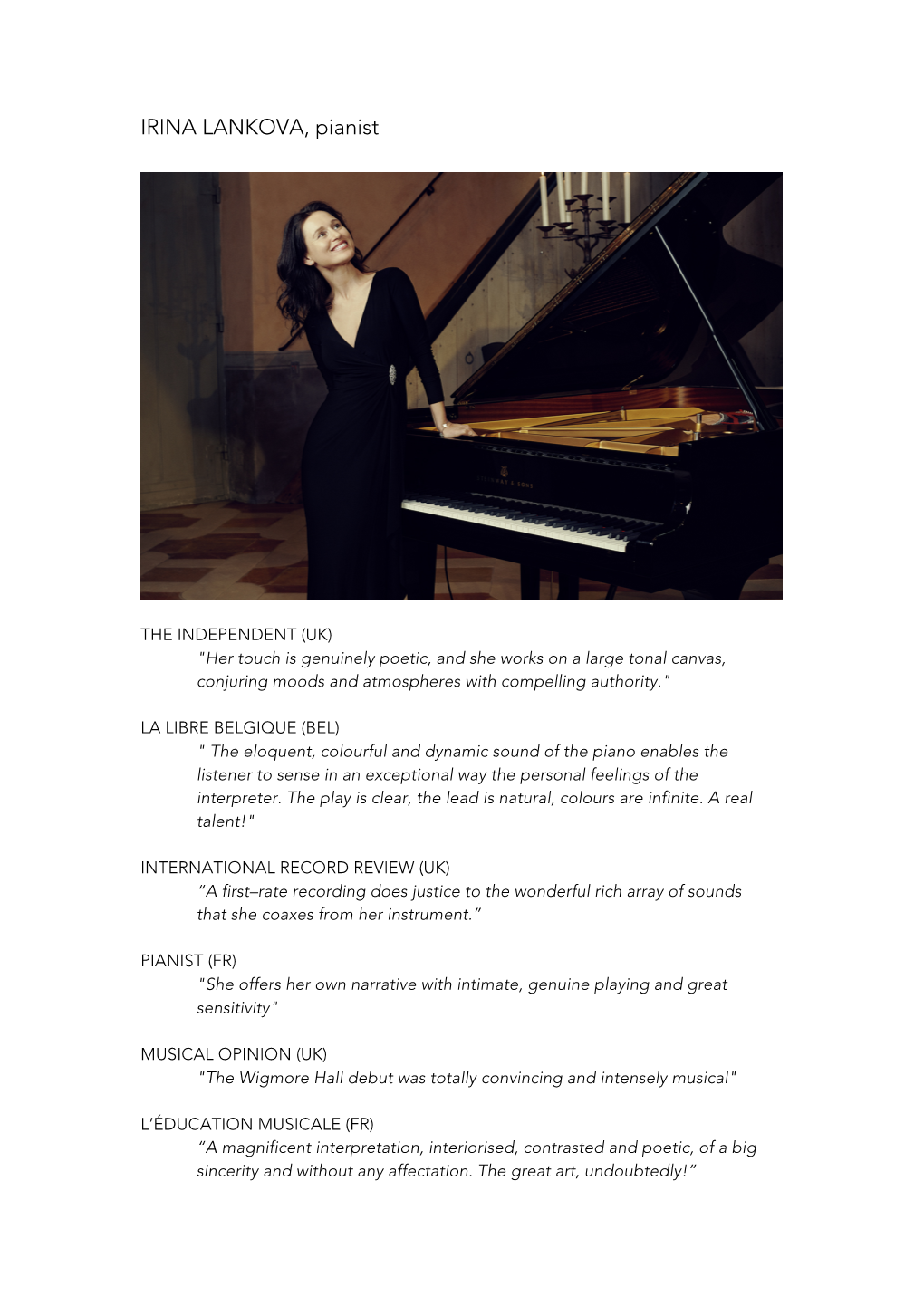 IRINA LANKOVA, Pianist