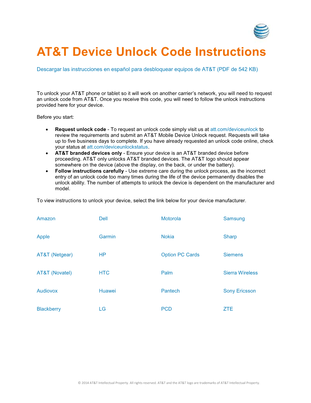 AT&T Unlock Code Instructions