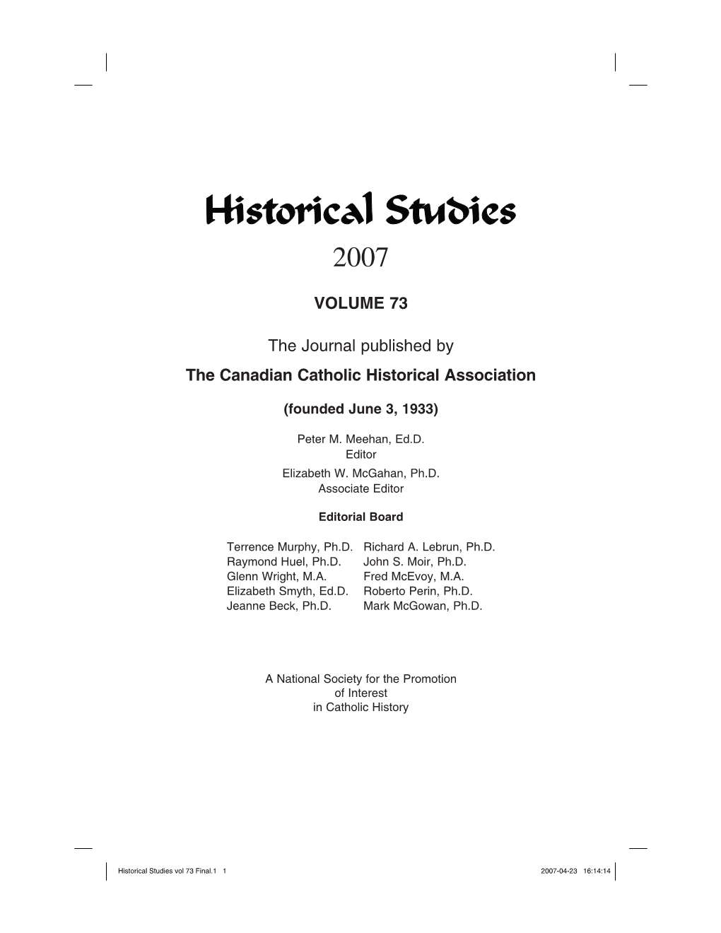 Historical Studies Vol 73 Final.Indd