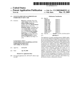(12) Patent Application Publication (10) Pub. No.: US 2009/0068255 A1 Yu Et Al