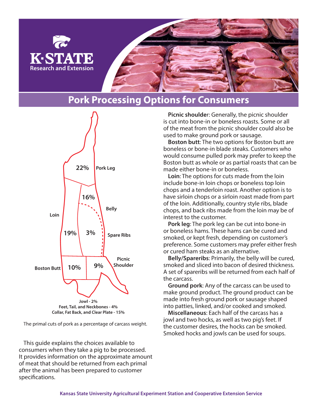 Pork Processing Options for Consumers Picnic Shoulder: Generally, the Picnic Shoulder Is Cut Into Bone-In Or Boneless Roasts