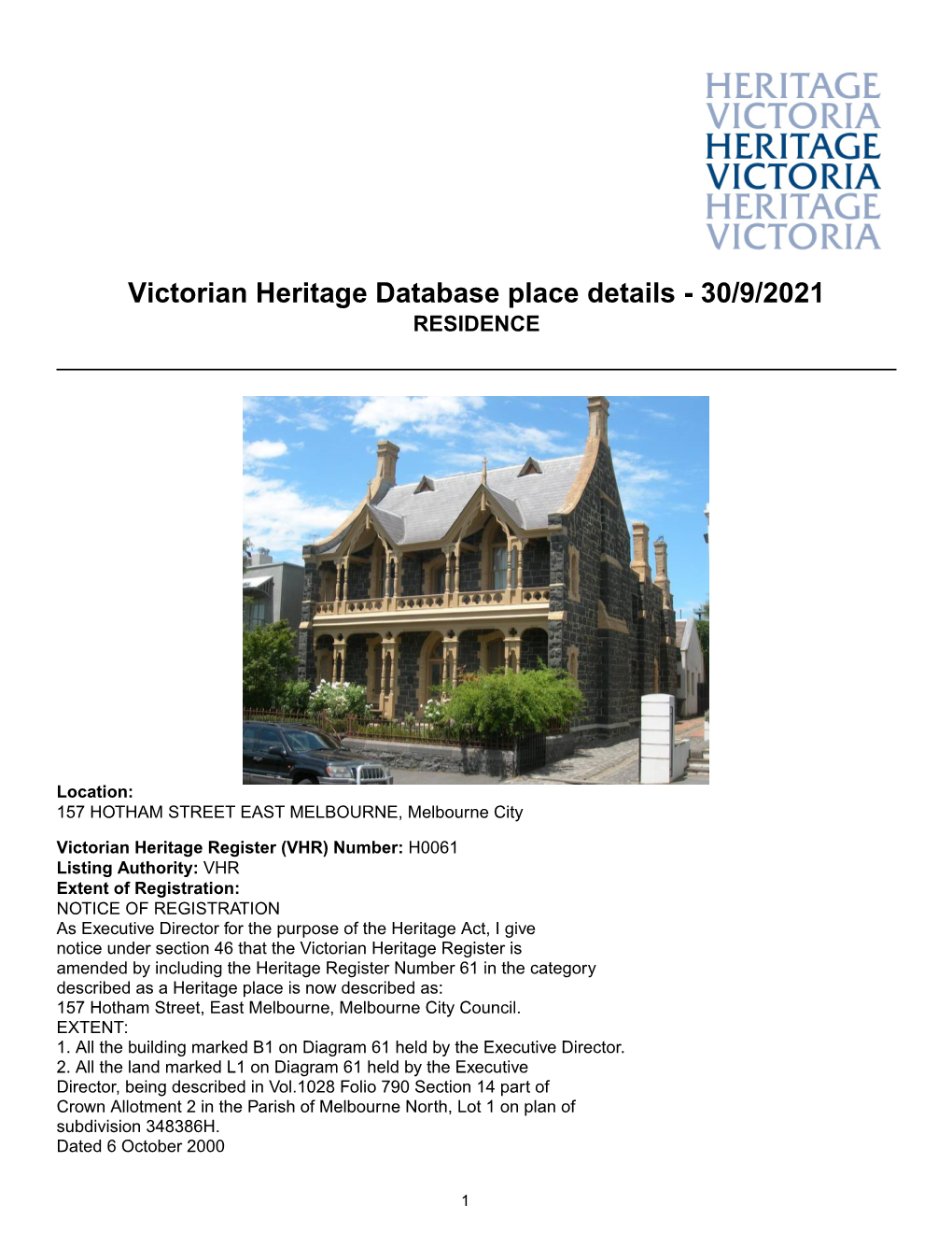 Victorian Heritage Database Place Details - 30/9/2021 RESIDENCE