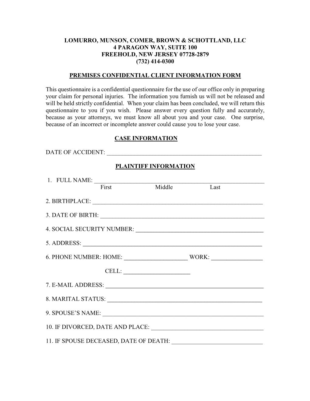 Premises Liability Form