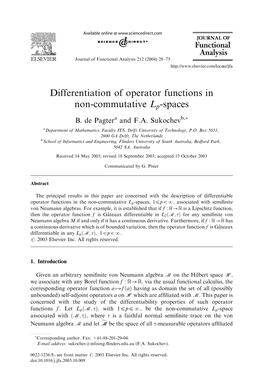 Differentiation of Operator Functions in Non-Commutative Lp-Spaces B