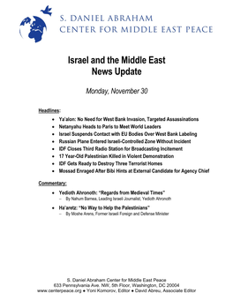 Israel and the Middle East News Update