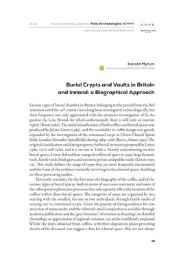 Burial Crypts and Vaults in Britain and Ireland: a Biographical Approach