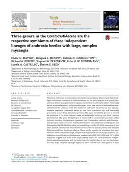 Three Genera in the Ceratocystidaceae Are the Respective Symbionts of Three Independent Lineages of Ambrosia Beetles with Large, Complex Mycangia