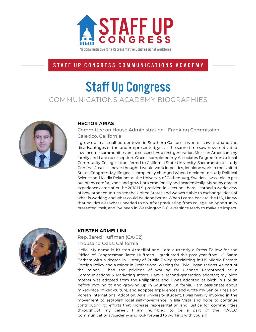 STAFF up CONGRESS COMMUNICATIONS ACADEMY Staff up Congress COMMUNICATIONS ACADEMY BIOGRAPHIES