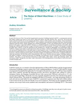 Article the Noise of Silent Machines: a Case Study of Linknyc