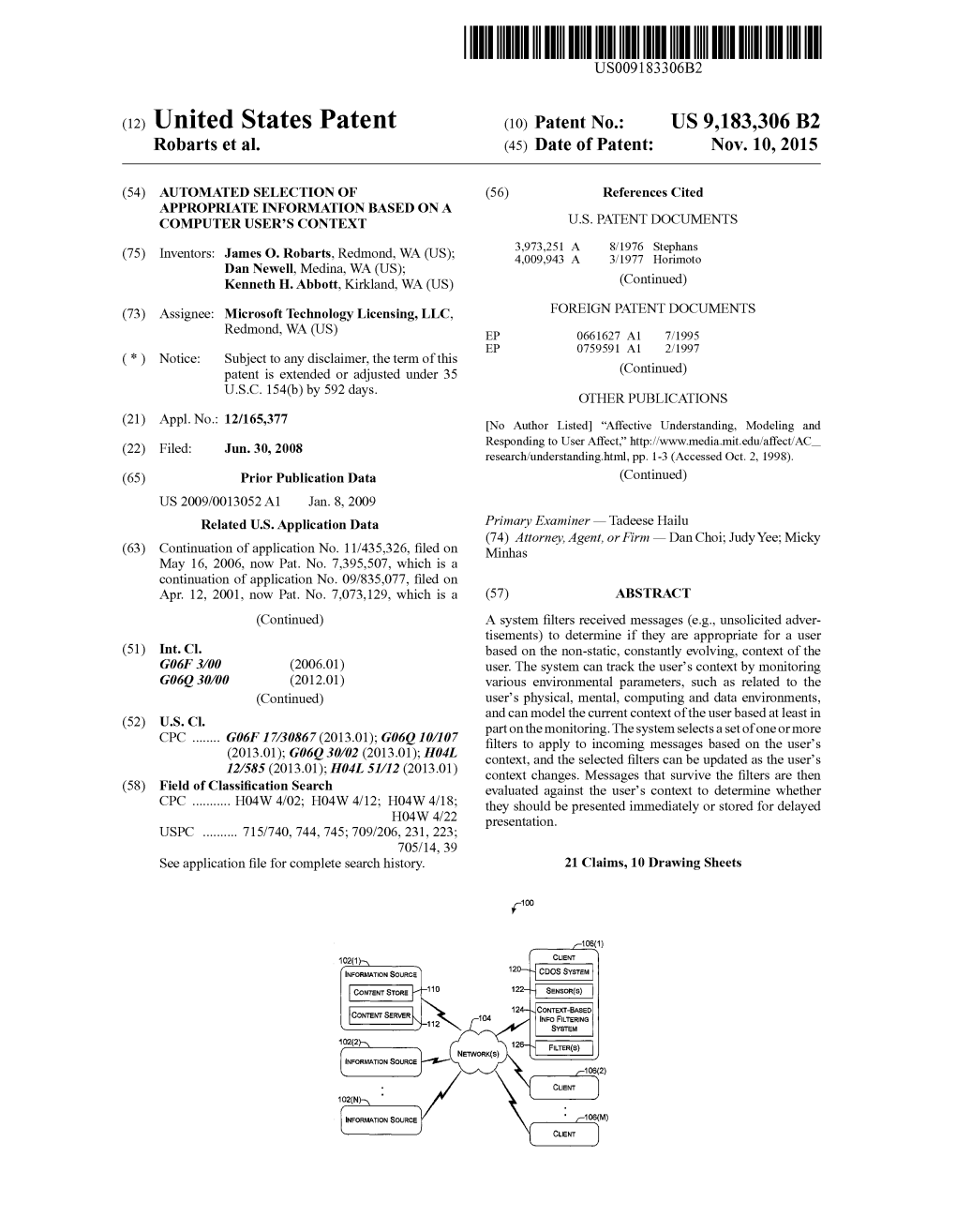 (12) United States Patent (10) Patent No.: US 9,183,306 B2 Robarts Et Al